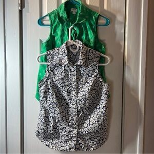 J. Crew Lot Of 2 Blouse Women's Small Floral Button Up Sleeevless Cotton Blend